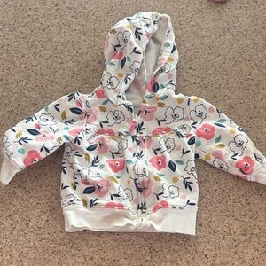 Carter's White Floral Hooded Zip Sweatshirt with Pink & Yellow Accents